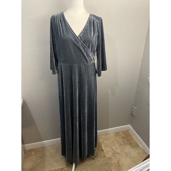 Soft Surroundings Dress Women Medium Velour Bell Sleeve Long Maxi Gray Wrap Top - Picture 1 of 10
